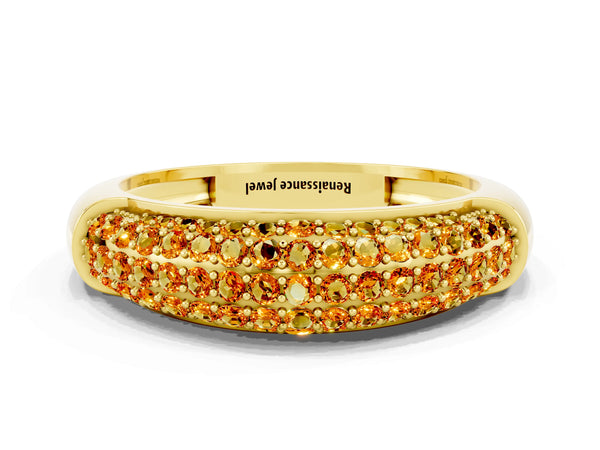 Yellow gold Three-Row Pavé Round Citrine Dome Band