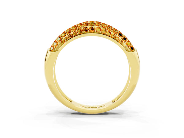 Yellow gold Three-Row Pavé Round Citrine Dome Band