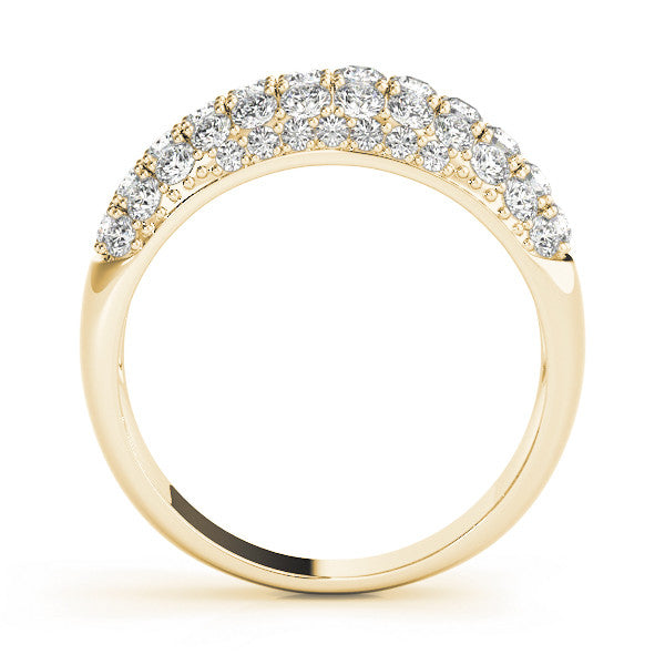 14K Yellow Gold Three-Row Pavé Round Diamond Dome Band with Shared Prong Setting