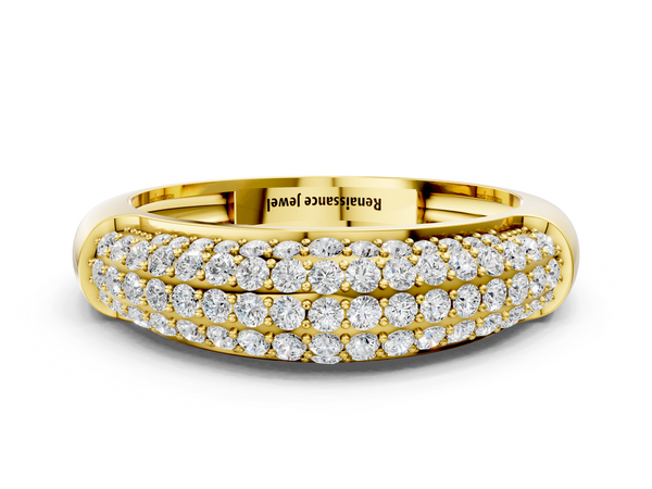 Yellow gold Three-Row Pavé Round Diamond Dome Band