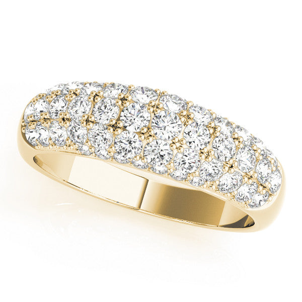 14K Yellow Gold Three-Row Pavé Round Diamond Dome Band with Shared Prong Setting