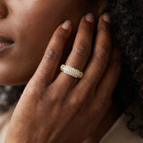 Yellow gold Three-Row Pavé Round Diamond Dome Band_135