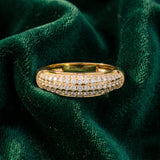 Yellow gold Three-Row Pavé Round Diamond Dome Band_136