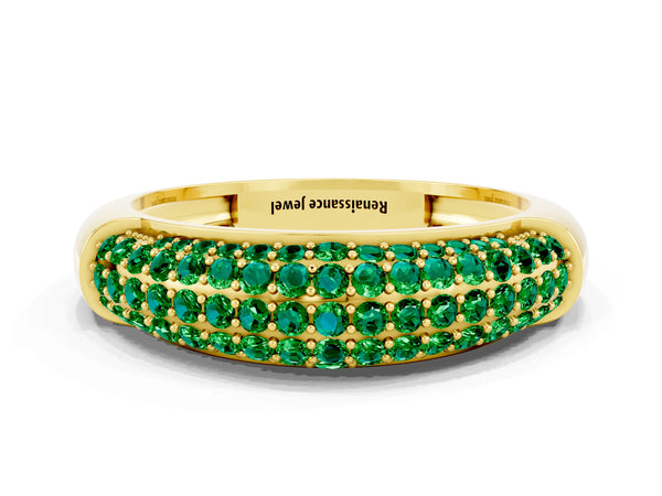 Yellow gold Three-Row Pavé Round Emerald Dome Band