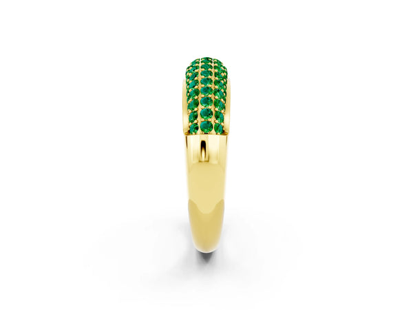Yellow gold Three-Row Pavé Round Emerald Dome Band