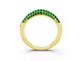 Yellow gold Three-Row Pavé Round Emerald Dome Band_9