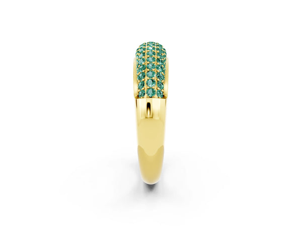 Yellow gold Three-Row Pavé Round Green Sapphire Dome Band