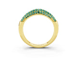 Yellow gold Three-Row Pavé Round Green Sapphire Dome Band_9