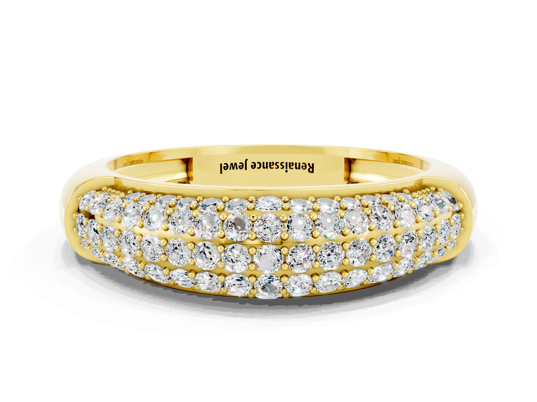 Yellow gold Three-Row Pavé Round Moissanite Dome Band_6