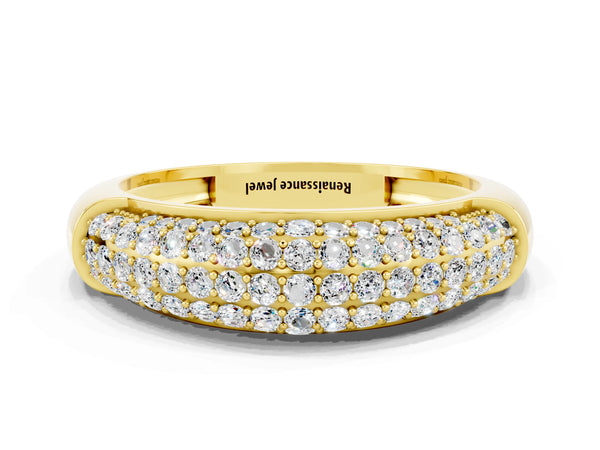 Yellow gold Three-Row Pavé Round Moissanite Dome Band