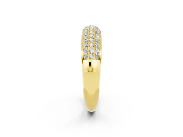 Yellow gold Three-Row Pavé Round Moissanite Dome Band