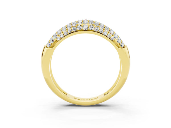 Yellow gold Three-Row Pavé Round Moissanite Dome Band