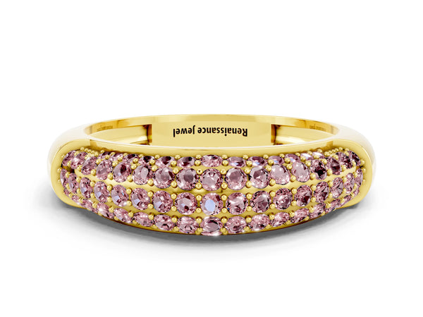Yellow gold Three-Row Pavé Round Morganite Dome Band