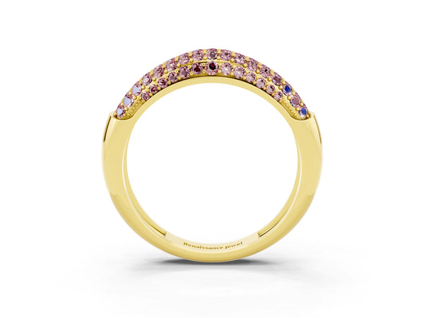 Yellow gold Three-Row Pavé Round Morganite Dome Band