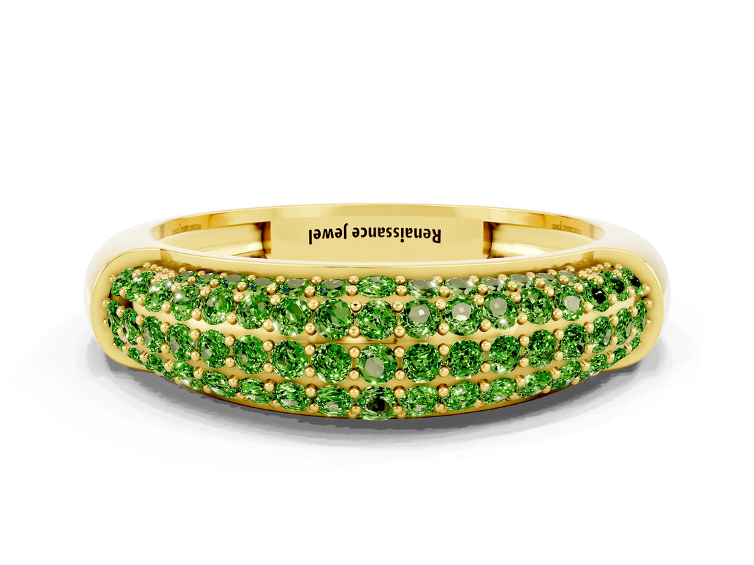 Yellow gold Three-Row Pavé Round Peridot Dome Band_6