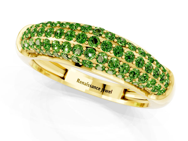 Yellow gold Three-Row Pavé Round Peridot Dome Band