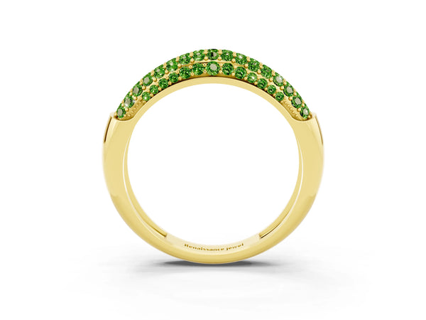 Yellow gold Three-Row Pavé Round Peridot Dome Band