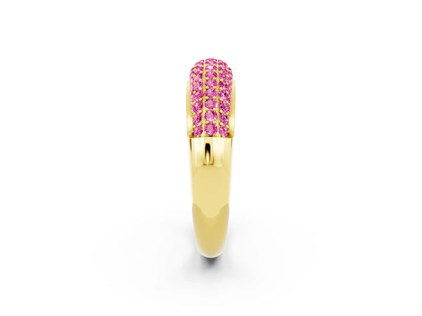 Yellow gold Three-Row Pavé Round Pink Sapphire Dome Band