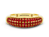 Yellow gold Three-Row Pavé Round Ruby Dome Band_6