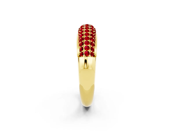 Yellow gold Three-Row Pavé Round Ruby Dome Band