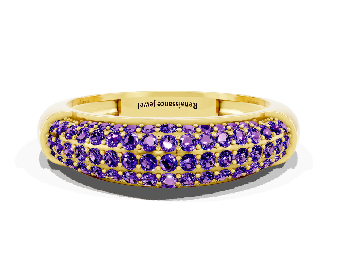 Yellow gold Three-Row Pavé Round Tanzanite Dome Band_6