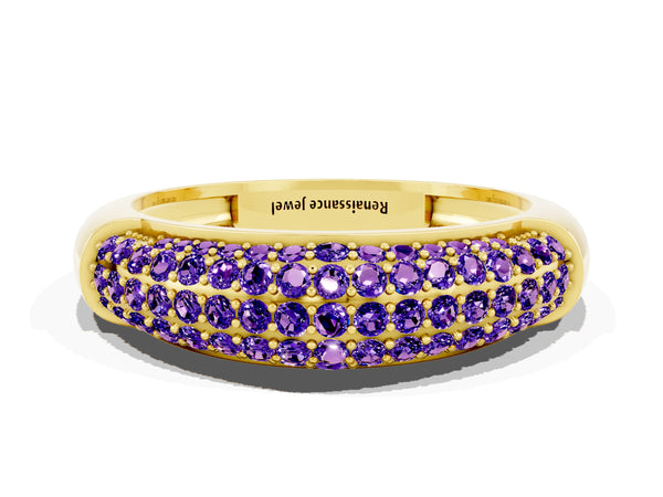 Yellow gold Three-Row Pavé Round Tanzanite Dome Band