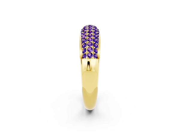 Yellow gold Three-Row Pavé Round Tanzanite Dome Band