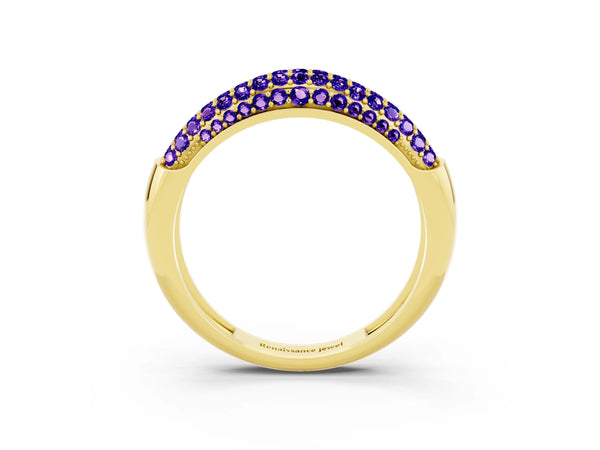 Yellow gold Three-Row Pavé Round Tanzanite Dome Band