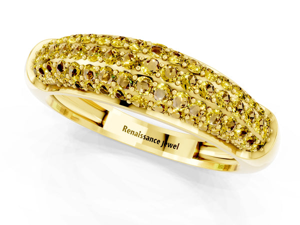 Yellow gold Three-Row Pavé Round Yellow Sapphire Dome Band