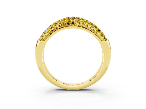 Yellow gold Three-Row Pavé Round Yellow Sapphire Dome Band