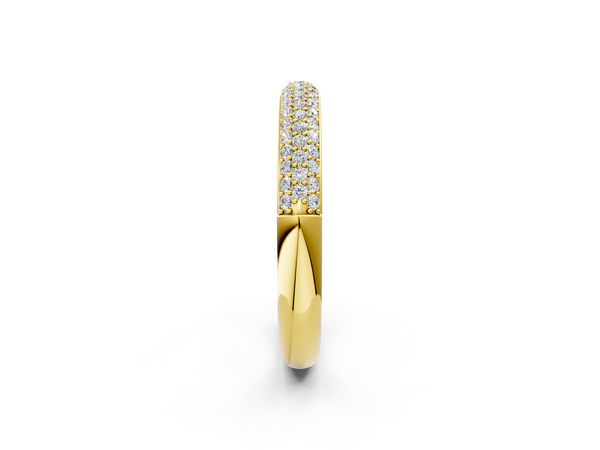 Yellow gold Three-Row Pave Round Diamond Eternity Band with Shared Prong Setting