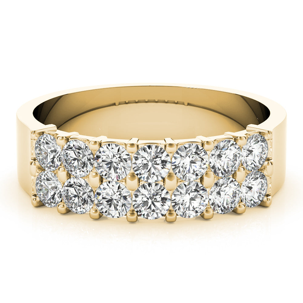 Yellow gold Three-Row Round Diamond Channel Band with Shared Prong Setting 1