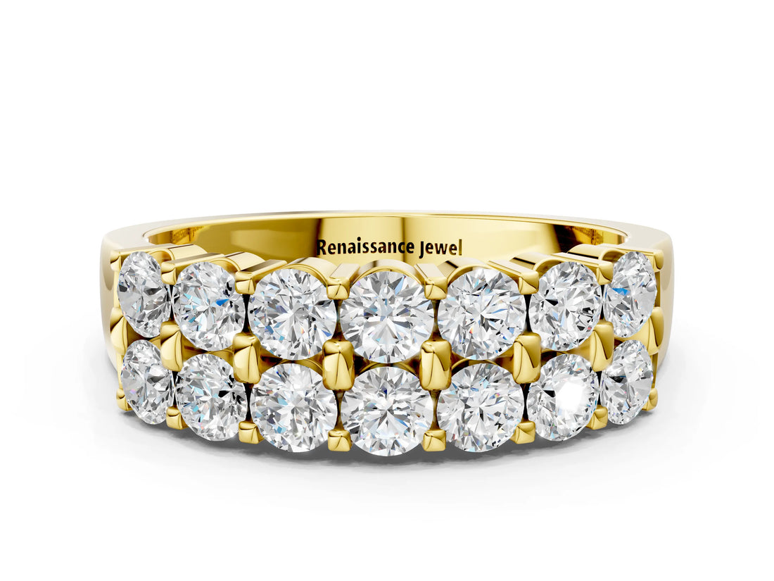 Yellow gold Three-Row Round Diamond Channel Band with Shared Prong Setting_41