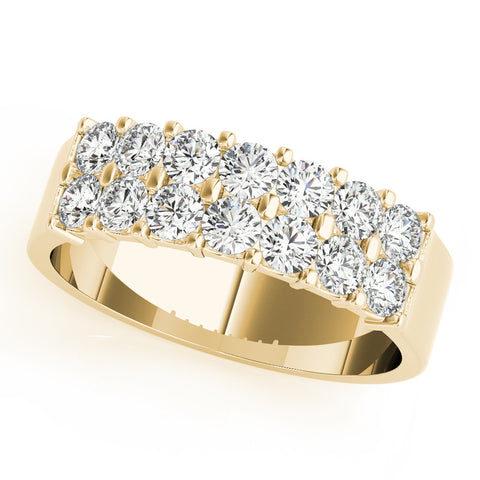 Yellow gold Three-Row Round Diamond Channel Band with Shared Prong Setting