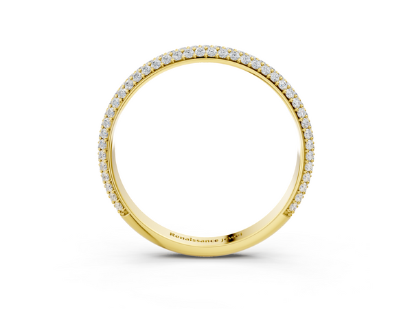 Yellow gold Three-Row Round Diamond Pavé Eternity Band