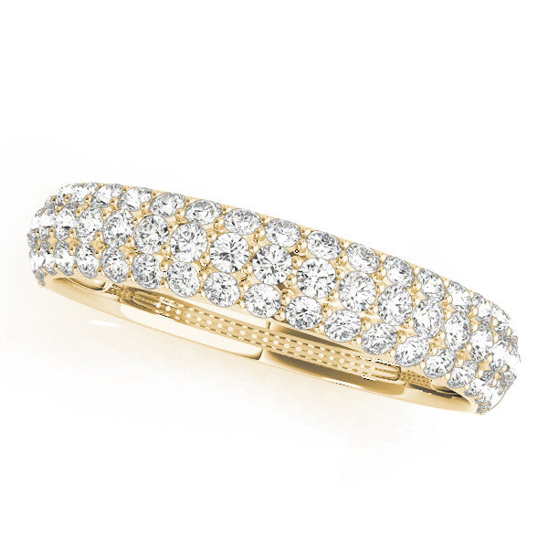 Yellow gold Three-Row Round Diamond Pave Eternity Band with Shared Prong Setting