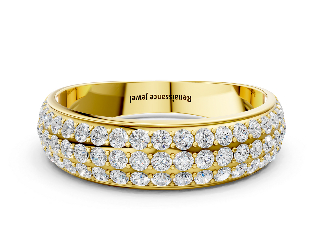 Yellow gold Three-Row Round Diamond Pave Eternity Band with Shared Prong Setting_111