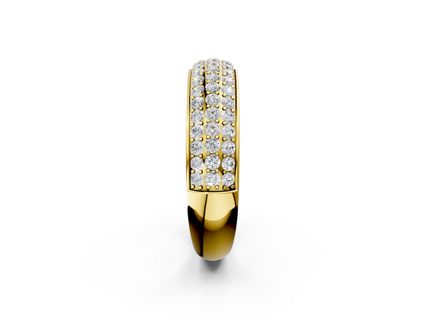 Yellow gold Three-Row Round Diamond Eternity Band with Shared Prong Setting