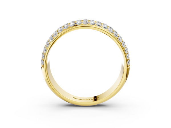 Yellow gold Three-Row Round Diamond Eternity Band with Shared Prong Setting