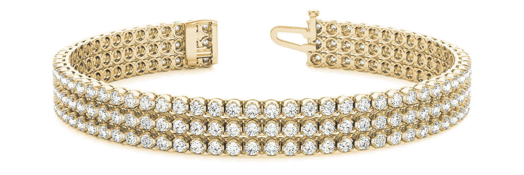 Yellow gold Three-Row Round Diamond Tennis Bracelet with Bezel Setting