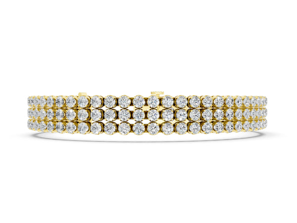 Yellow gold Three-Row Round Diamond Tennis Bracelet with Bezel Setting