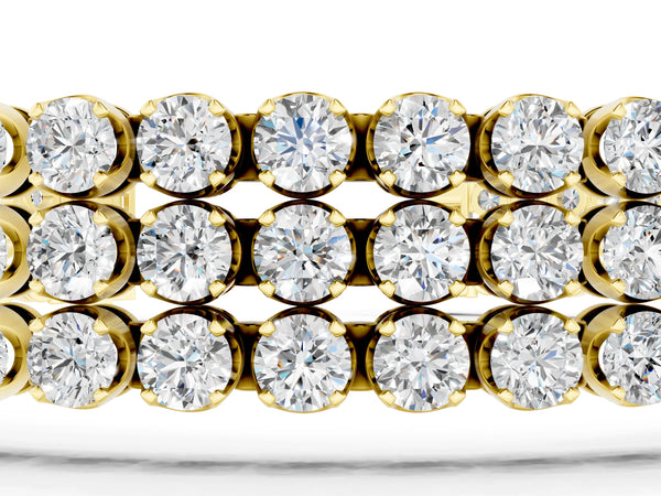 Yellow gold Three-Row Round Diamond Tennis Bracelet with Bezel Setting