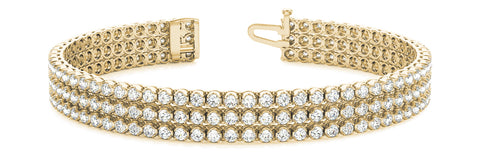 Yellow gold Three-Row Round Diamond Tennis Bracelet with Bezel Setting