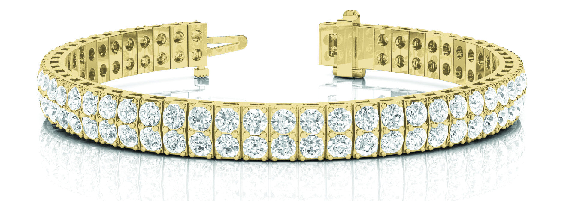 Yellow gold Three-Row Round Diamond Tennis Bracelet with Prong Setting