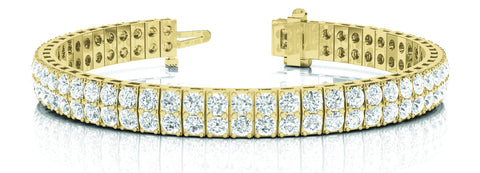 Yellow gold Three-Row Round Diamond Tennis Bracelet with Prong Setting