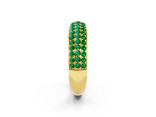 Yellow Gold Round Lab-Grown Emerald Three Row Pave Half Eternity Wedding Band