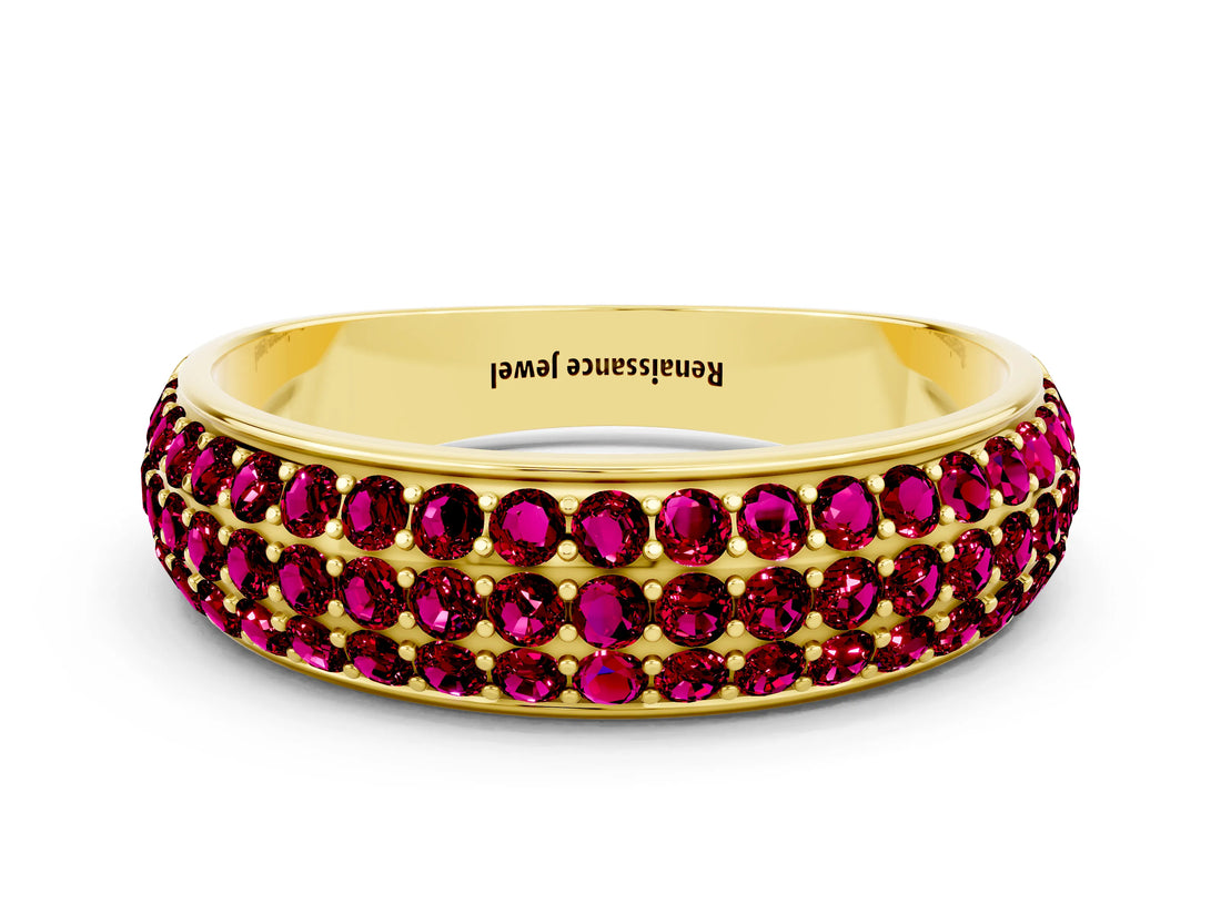 Yellow gold Three-Row Round Garnet Eternity Band with Shared Prong Setting_6
