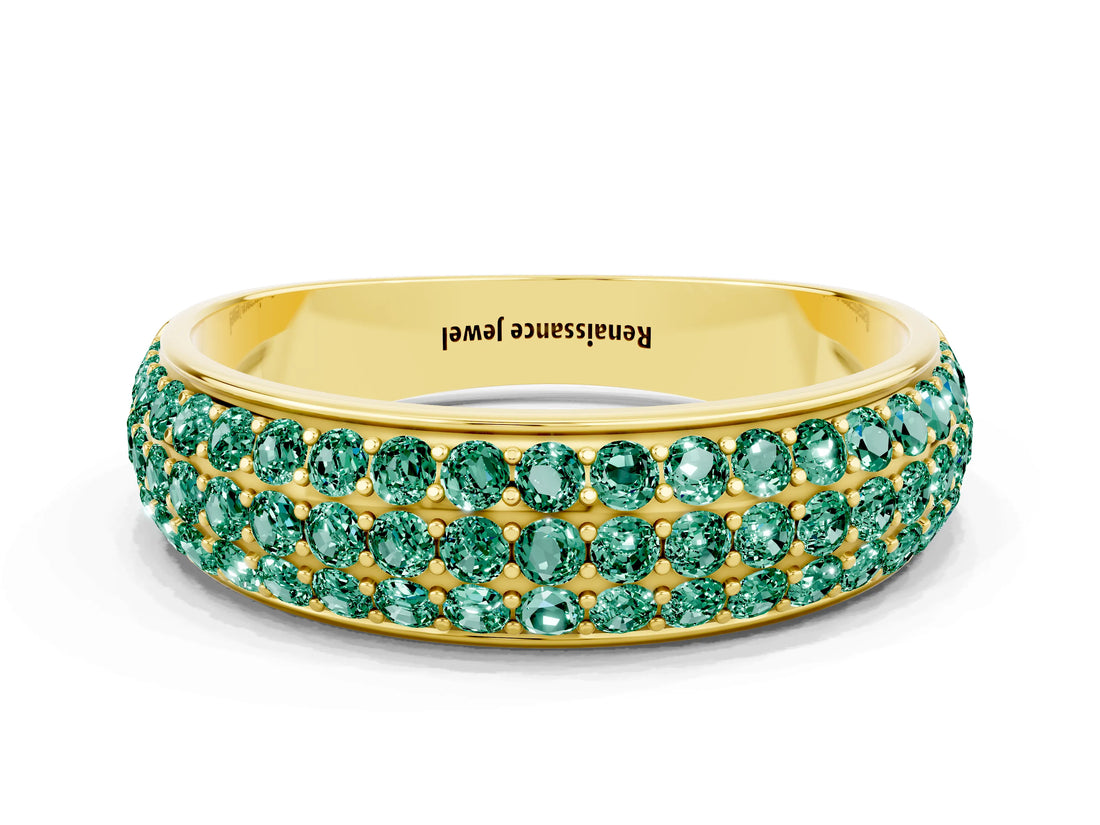 Yellow gold Three-Row Round Green Sapphire Eternity Band with Shared Prong Setting_6