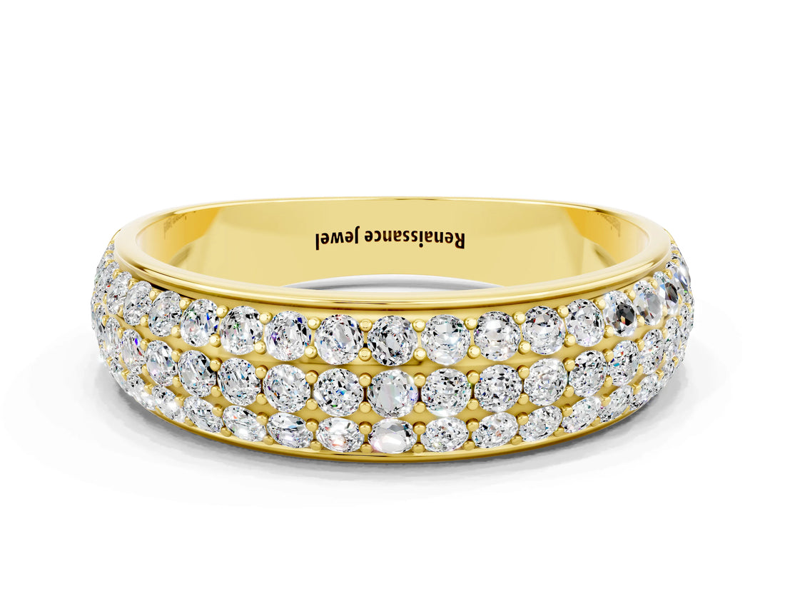 Yellow gold Three-Row Round Moissanite Eternity Band with Shared Prong Setting_6