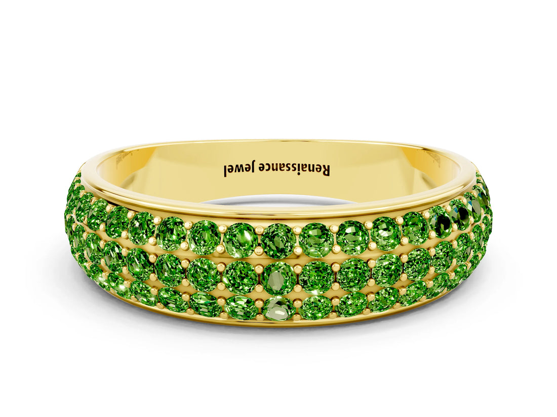 Yellow gold Three-Row Round Peridot Eternity Band with Shared Prong Setting_6